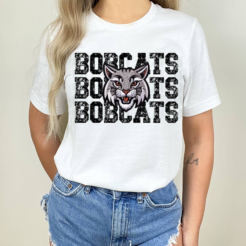 Bobcats Stacked Faux Embroidery DTF Heat Transfer: Youth