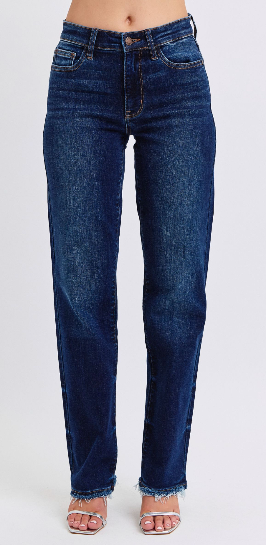 Judy Blue Mid Rise Straight Leg With Fray Hem