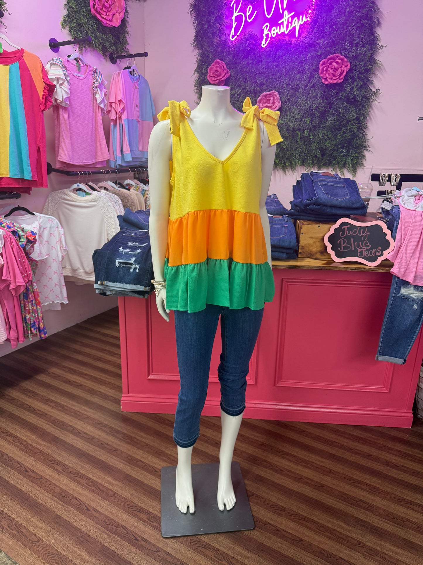 Bow Color Block Flowy Tank