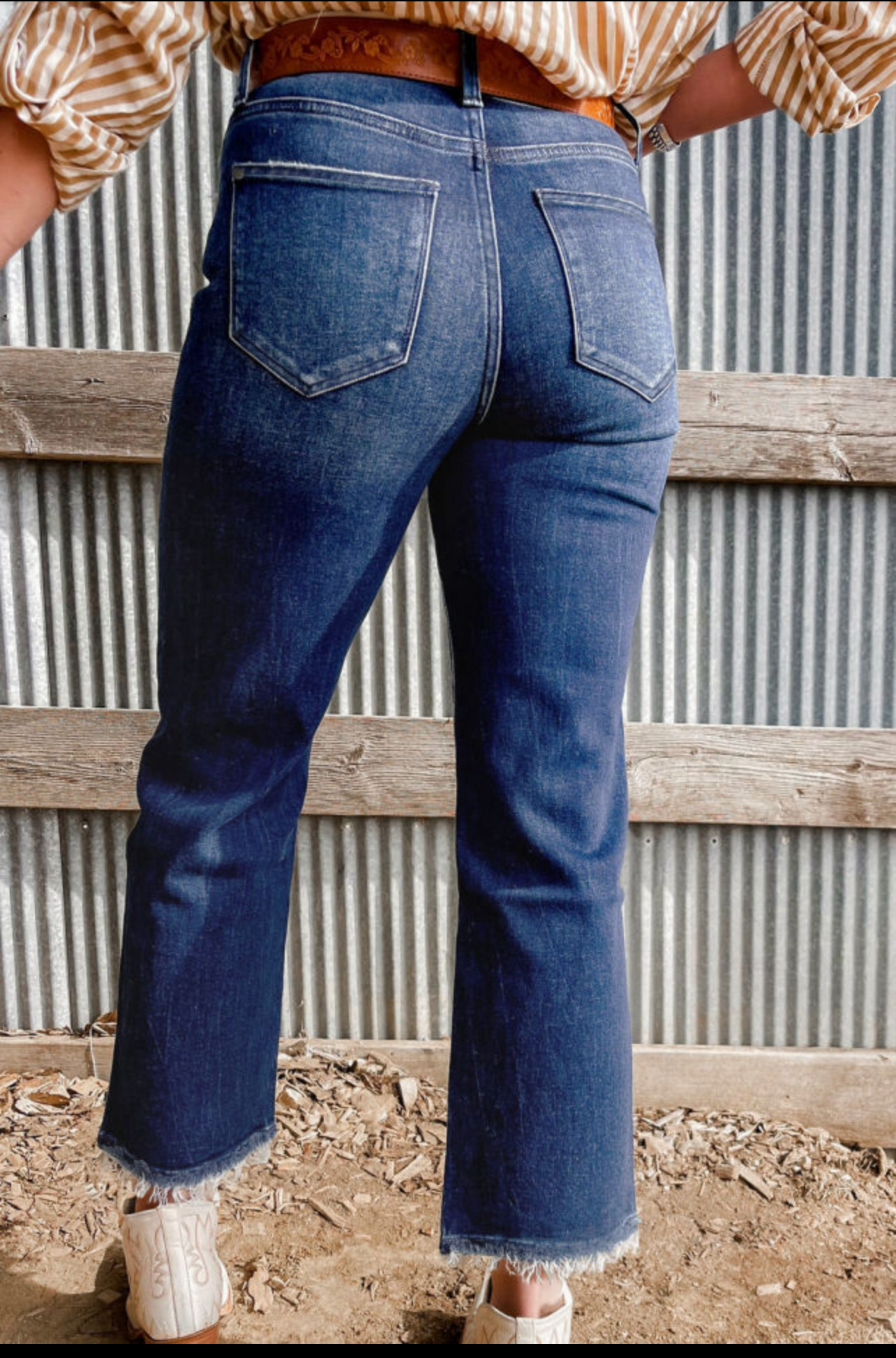 Blue mineral wash Raw Hem High Waist flared Jeans