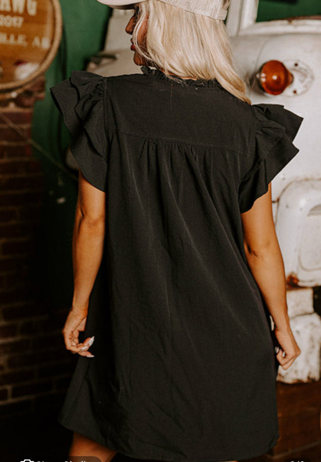 Black Frilled V Neck Pleated Ruffle Detail Short Drift Dress
