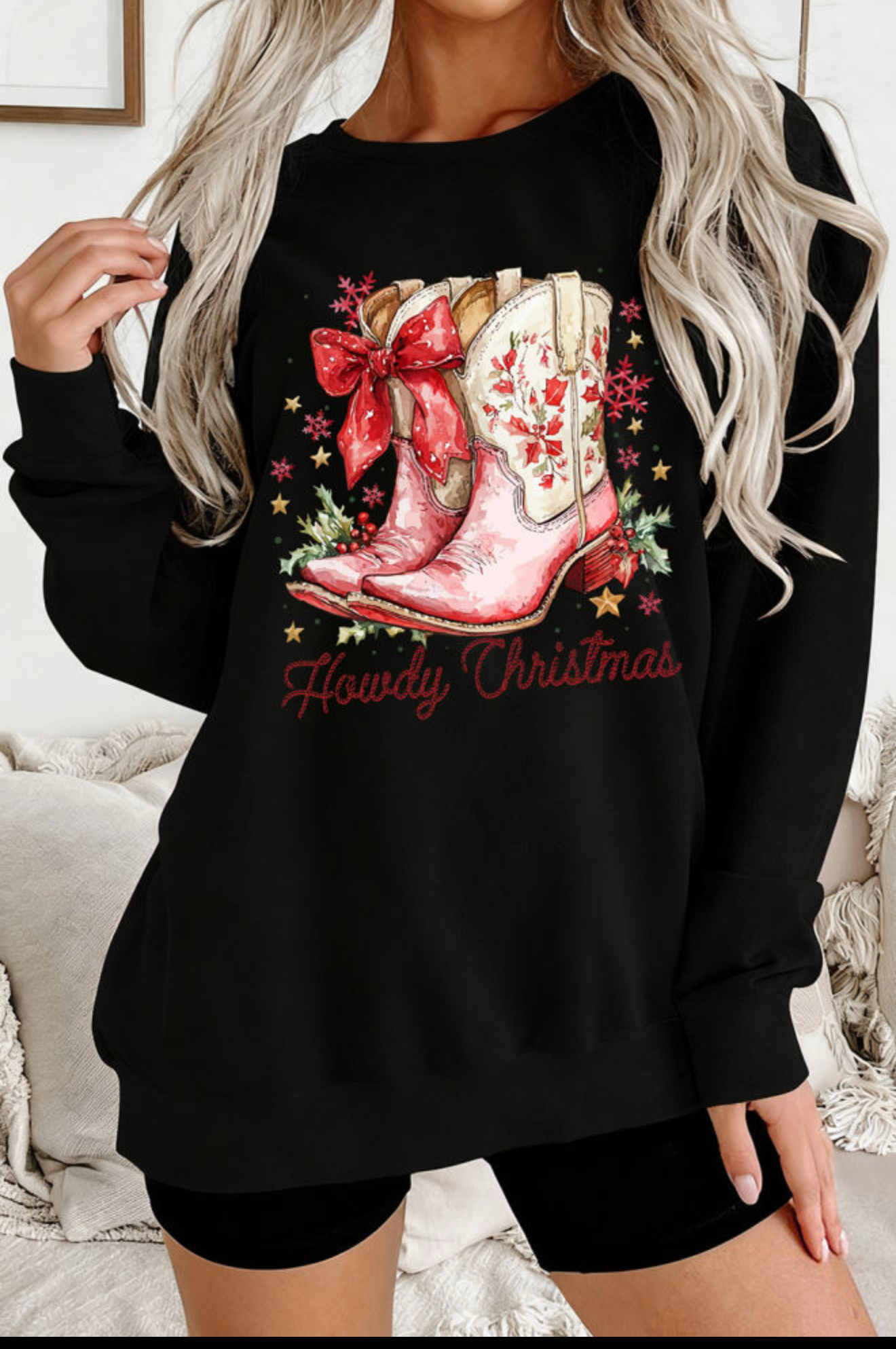 Black Howdy Christmas Cowgirls Boots Sweatshirt