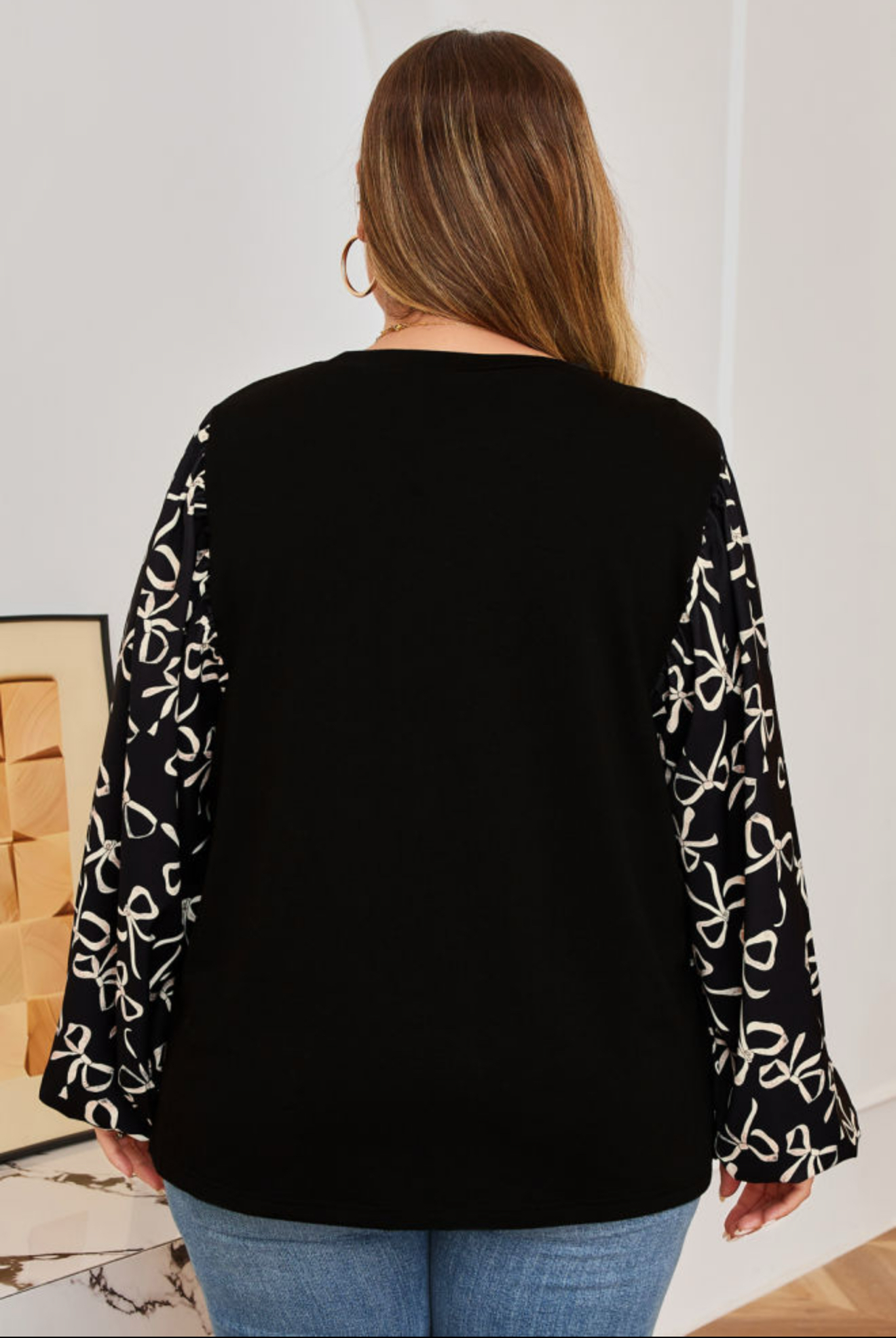 Black Bow Patchwork Plus Size Blouse