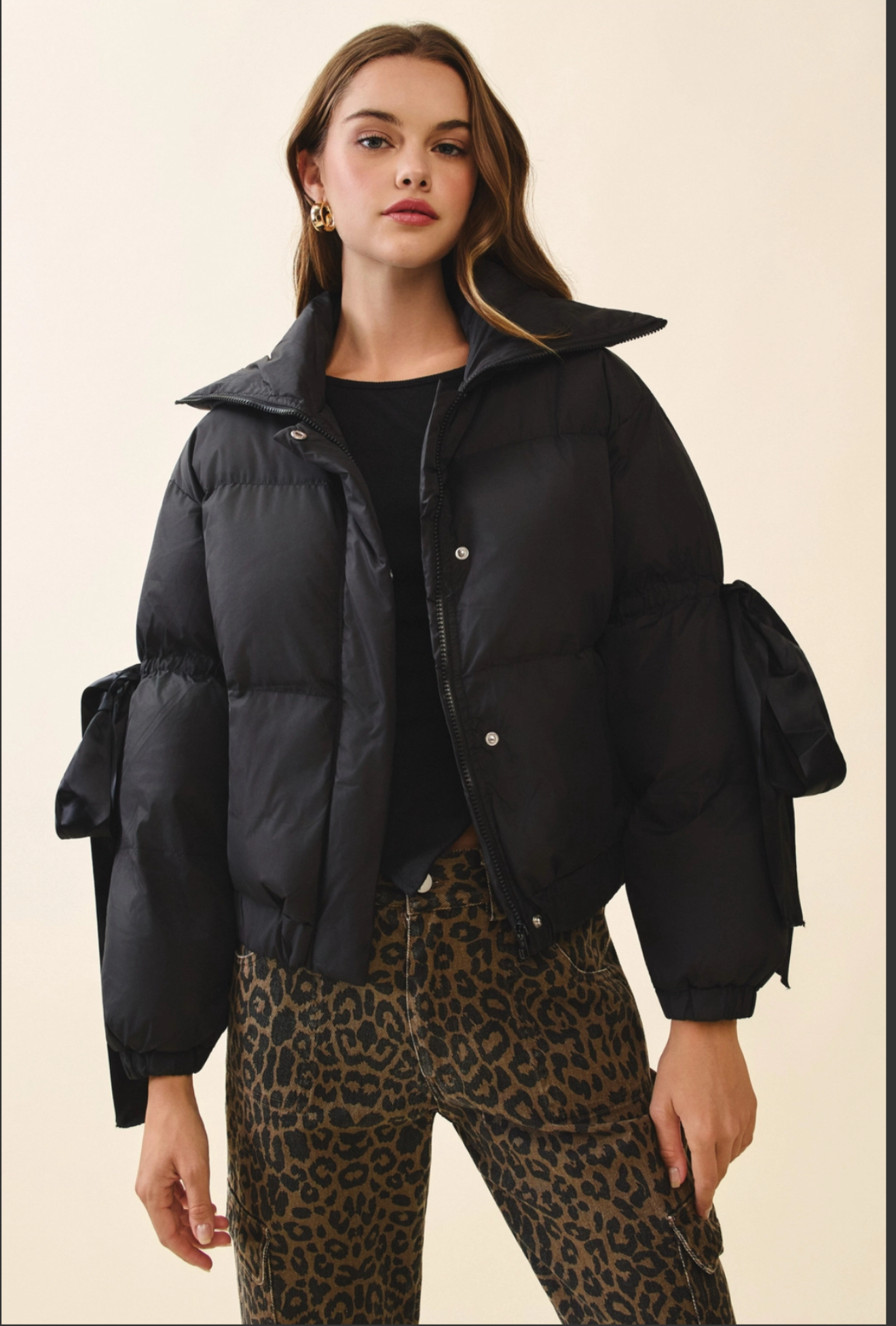 Puffer Jacket with Bow Knot Elbow String