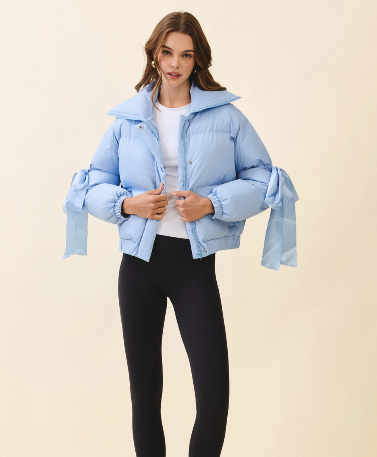 Puffer Jacket with Bow Knot Elbow String