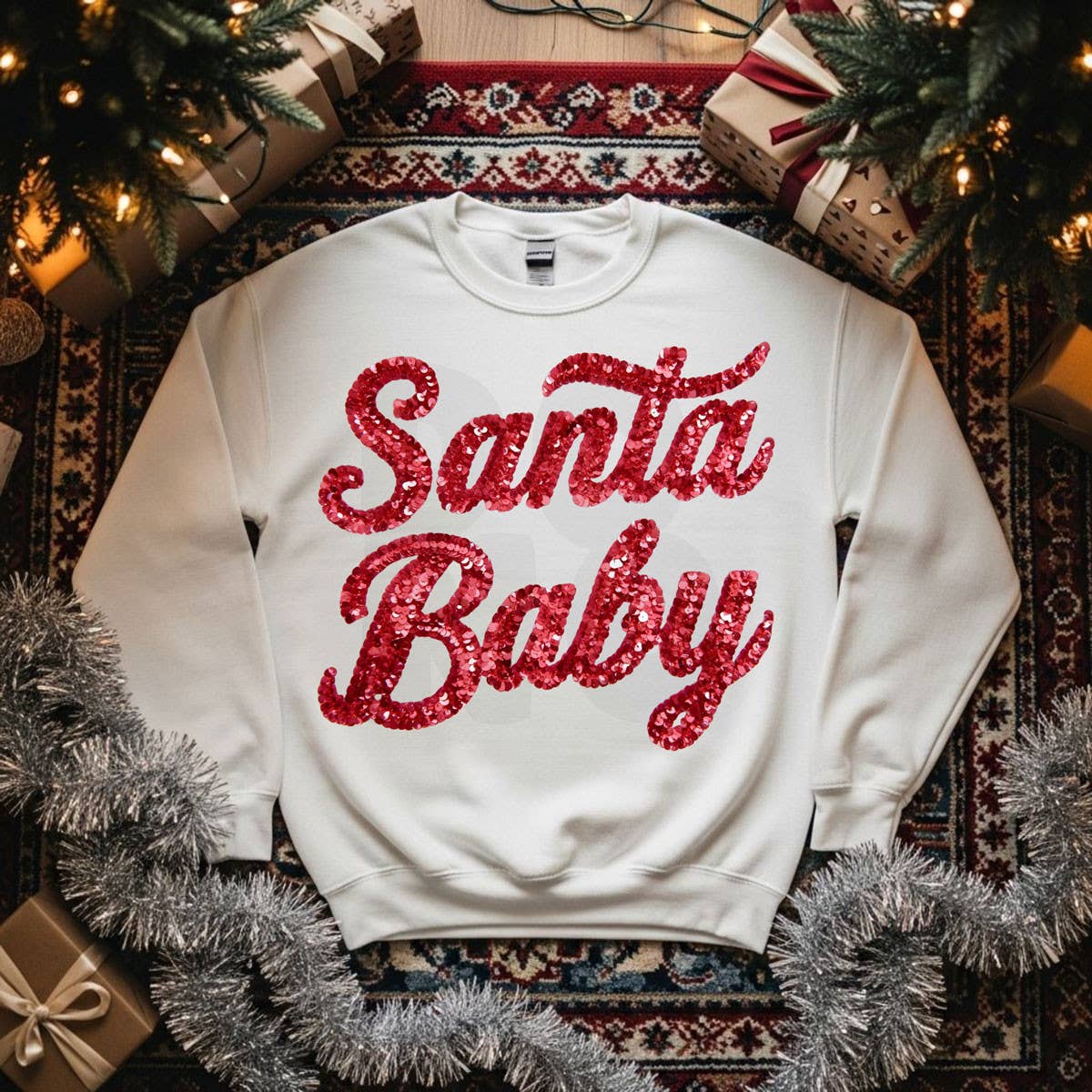 Santa Baby Faux Sequin DTF Heat Transfer: Adult