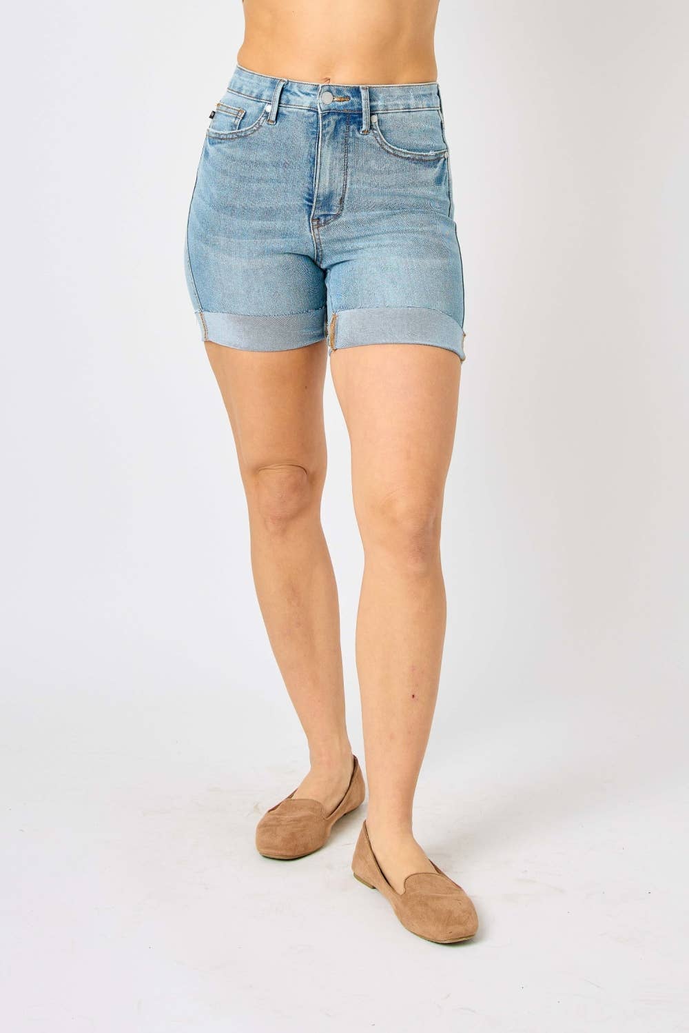 HW Tummy Control Cool Denim Shorts (XL Only): MD / XL