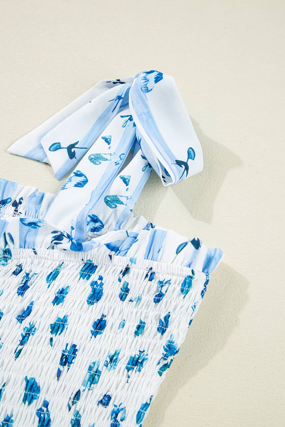 Floral Smocked Tied Straps A-Lined Tiered Maxi Dress

: Blue