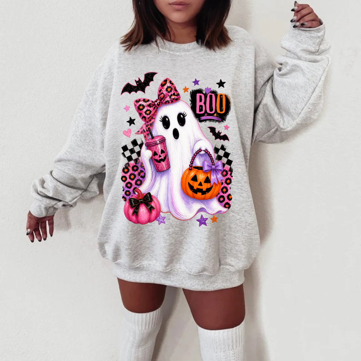 PREPPY CUTE BOO GHOST HALLOWEEN DTF TRANSFER  : Adult