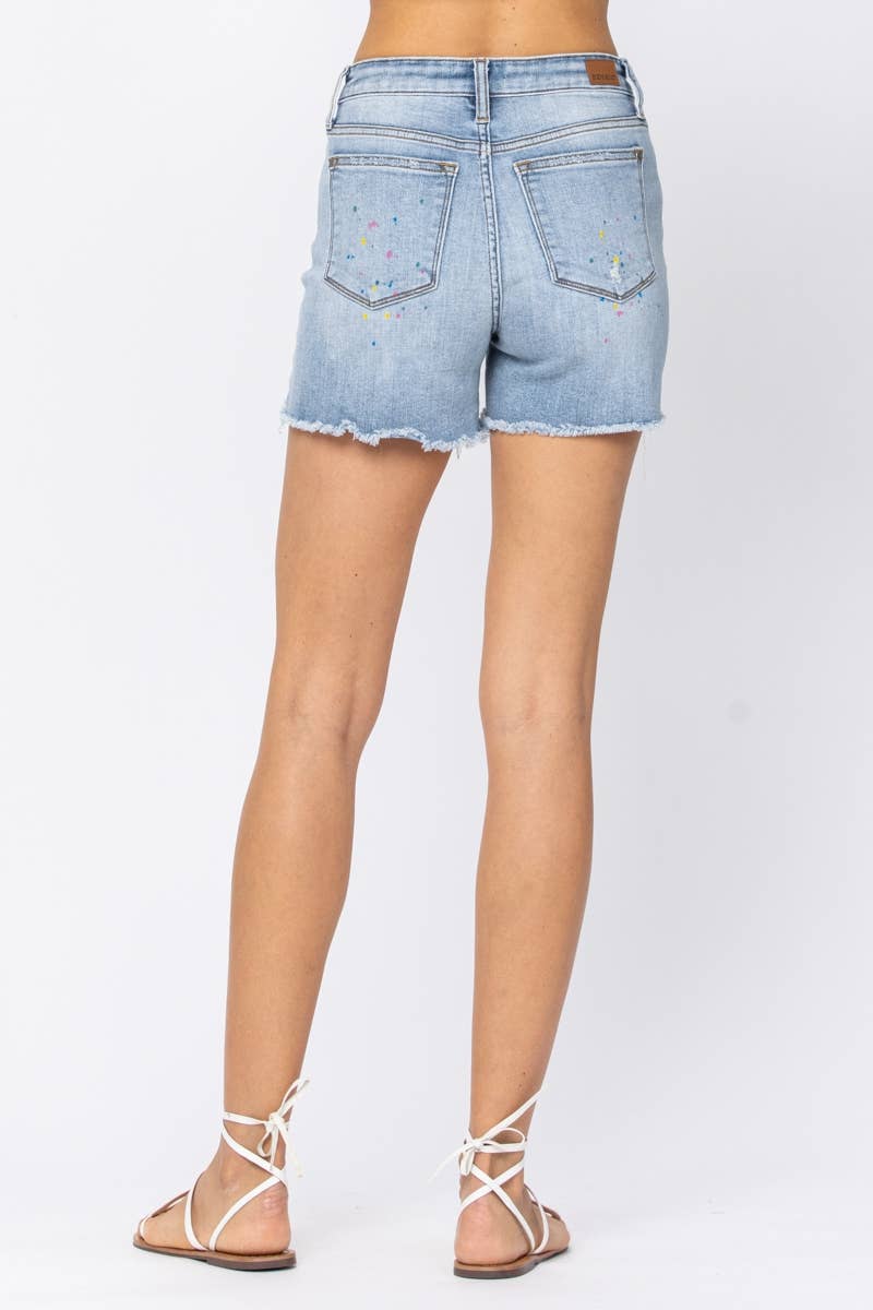 Hi-Rise Paint Splash Destroy Shorts - (XL Only): LT / XL