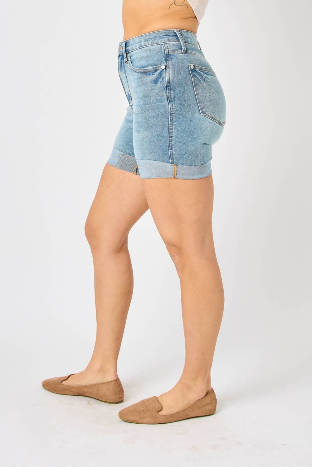 HW Tummy Control Cool Denim Shorts (XL Only): MD / XL