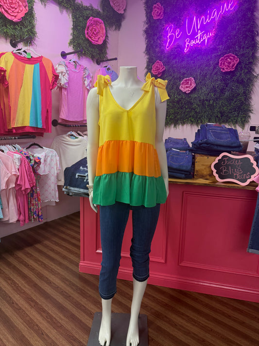 Bow Color Block Flowy Tank