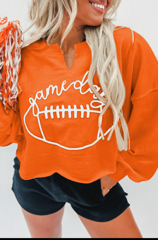 Orange game day, lettering, rugby, football sweatshirt