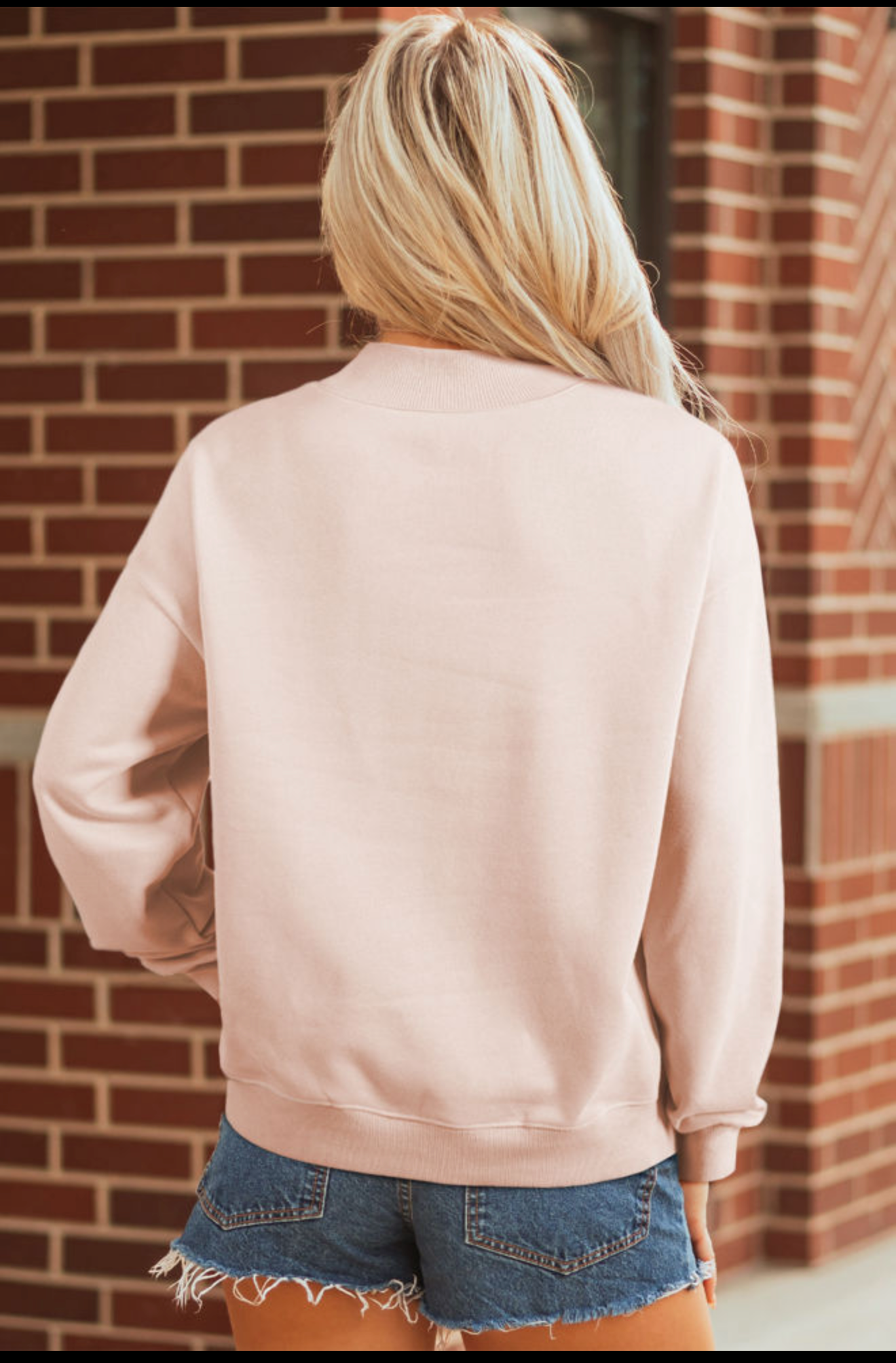 Pink Amen Floral Bow Printed Mock Neck Sweatshirt