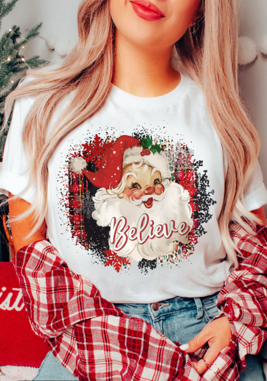 Believe Christmas Santa Crewneck T-Shirt