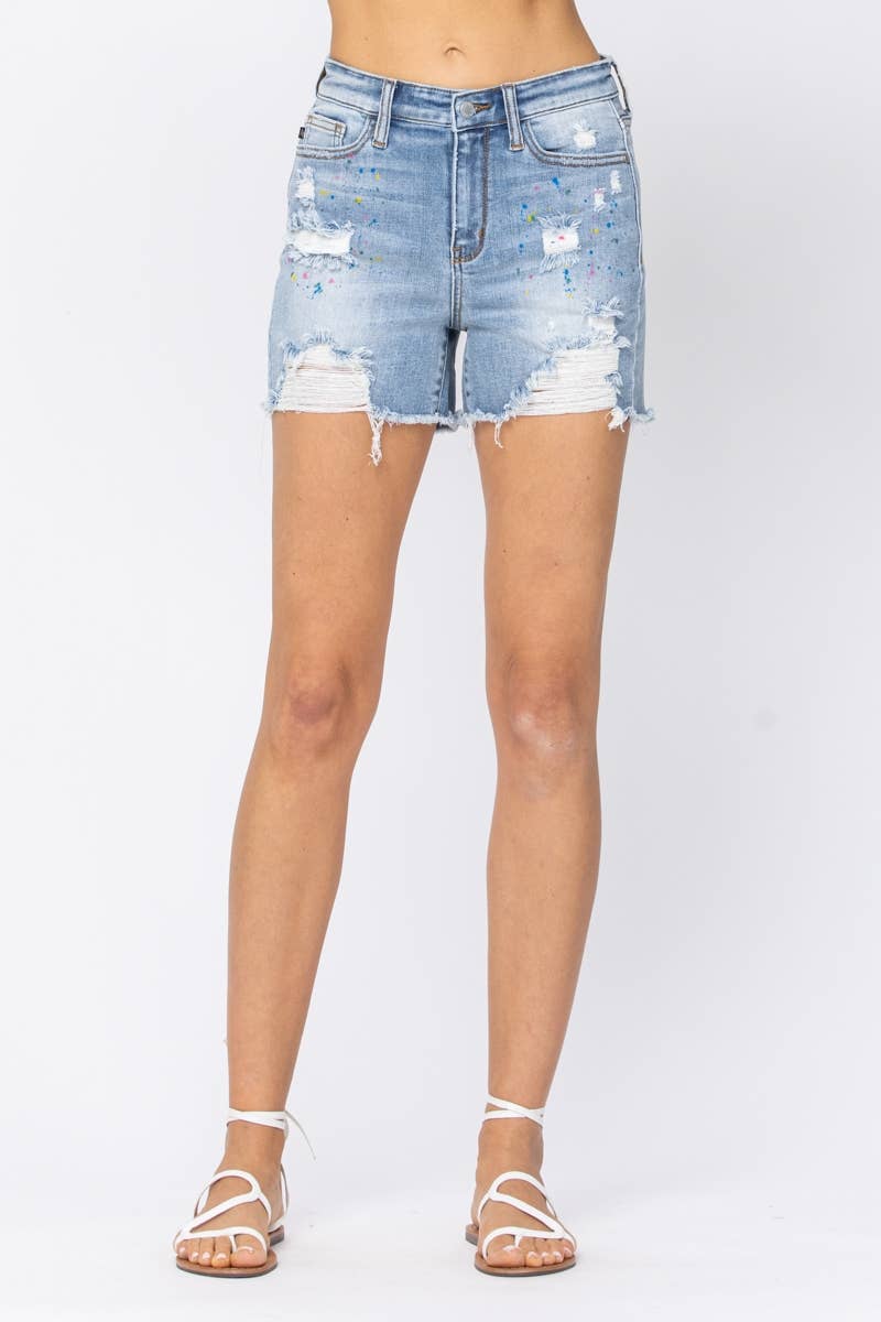 Hi-Rise Paint Splash Destroy Shorts - (XL Only): LT / XL