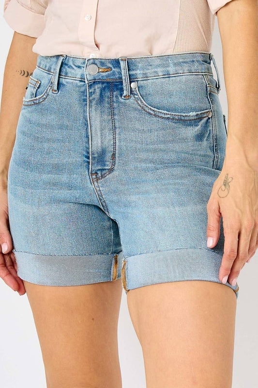 HW Tummy Control Cool Denim Shorts (XL Only): MD / XL