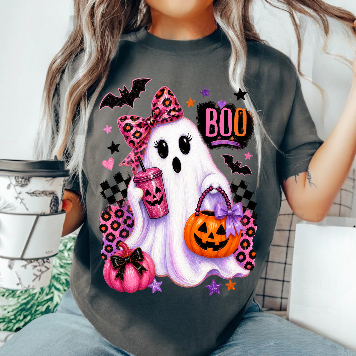 PREPPY CUTE BOO GHOST HALLOWEEN DTF TRANSFER  : Adult